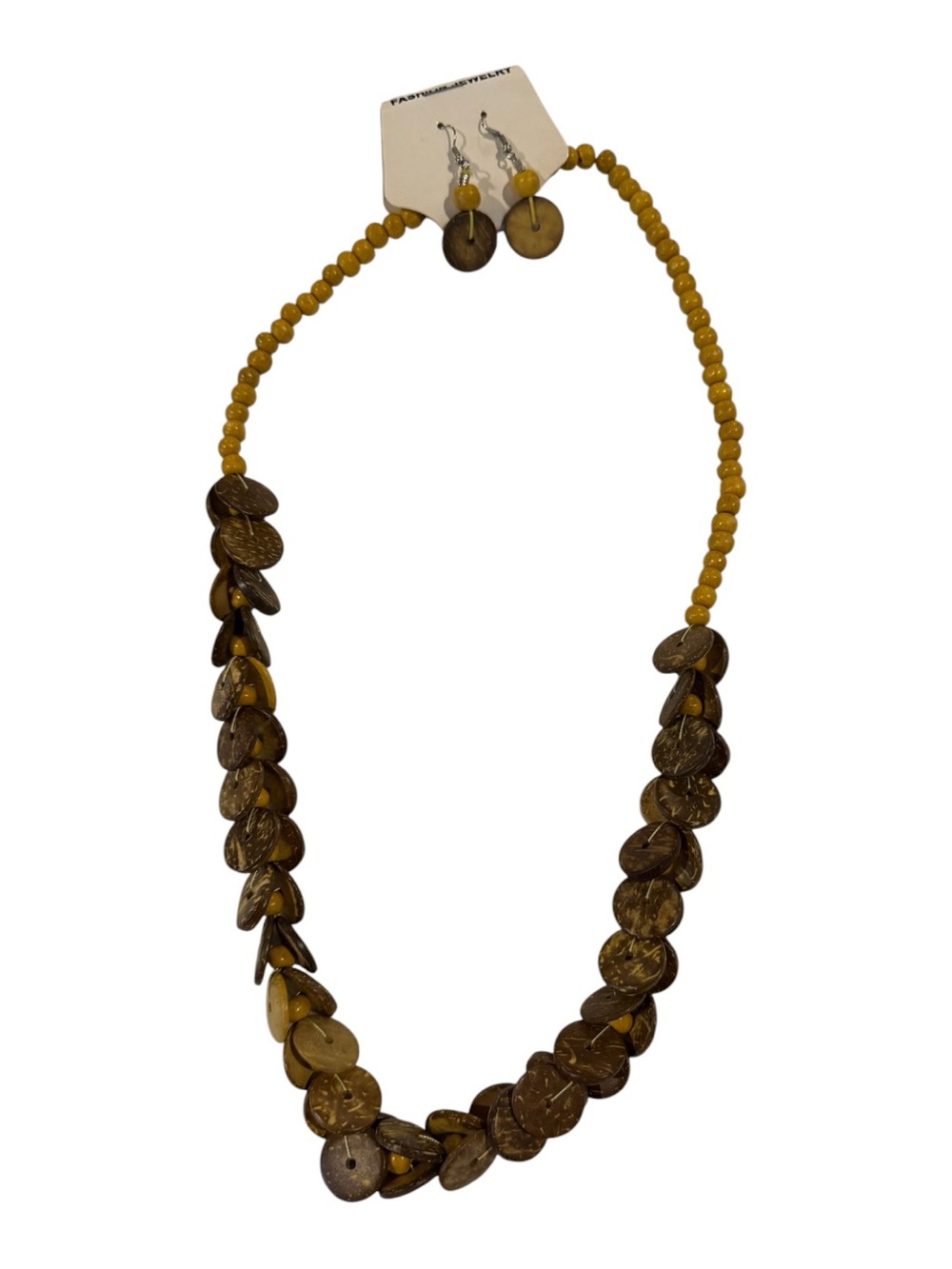 Handmade Yellow and Brown Bead & Disc Necklace with Matching Earrings